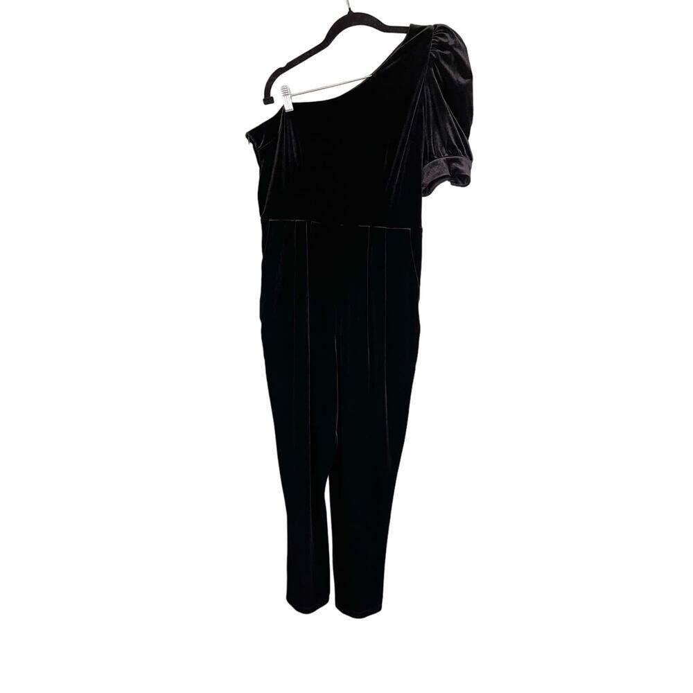 Yumi Kim Women Black Velvet Puff Sleeve One Shoulder Donna Jumpsuit Size XL NWT